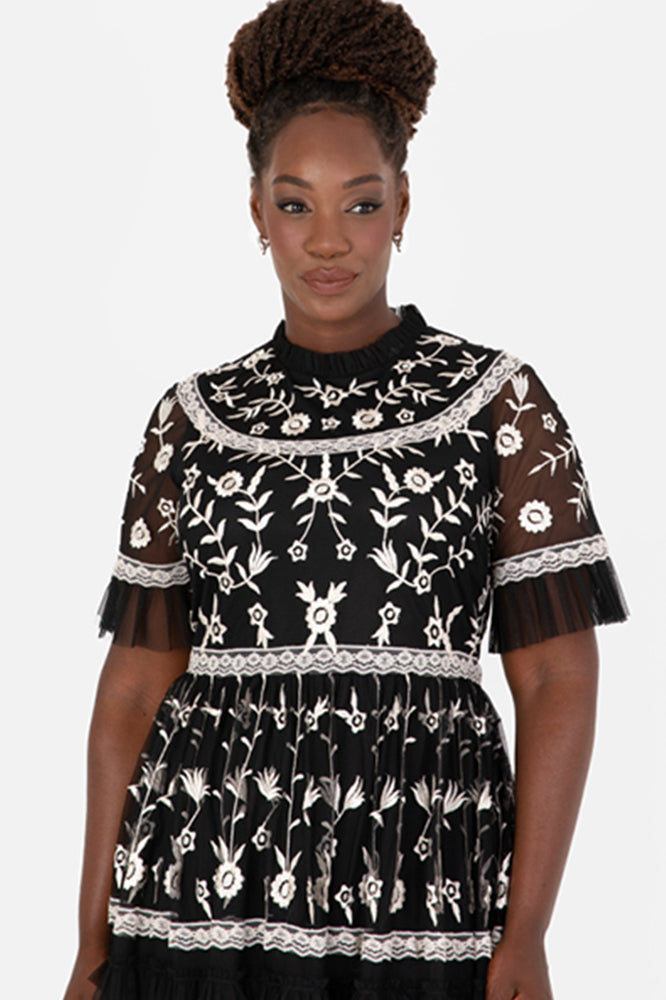 Maya Black and Ivory Plus Size Embroidered Tiered Midaxi Dress Maya | Curvy Chic Boutique Belfast