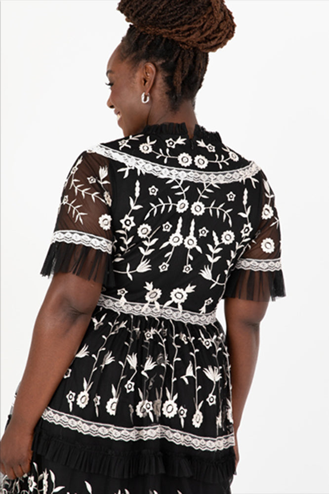 Maya Black and Ivory Plus Size Embroidered Tiered Midaxi Dress Maya | Curvy Chic Boutique Belfast