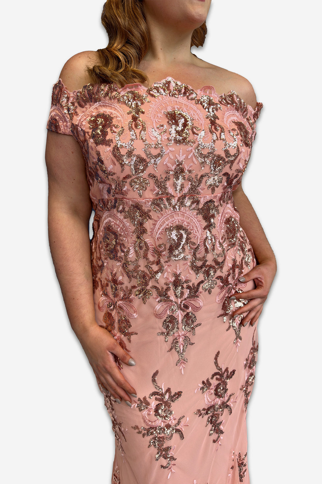 Bardot Plus Size Maxi Dress with Sequin Detail Blush/Peach Goddiva | Curvy Chic Boutique Belfast
