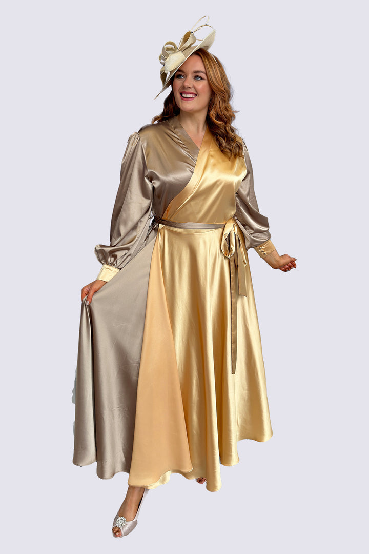 Long Sleeve Plus Size Satin Style Duo Colour Maxi Wrap Dress Curvy Chic Boutique | Curvy Chic Boutique Belfast