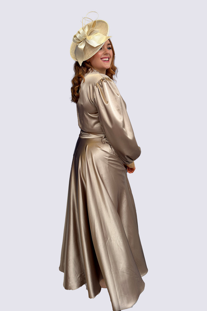 Long Sleeve Plus Size Satin Style Duo Colour Maxi Wrap Dress Curvy Chic Boutique | Curvy Chic Boutique Belfast