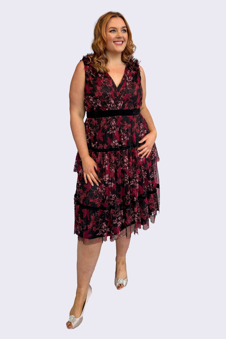 Anaya With Love Recycled Floral Red &amp; Black Midi Dress - Curvy Chic Boutique