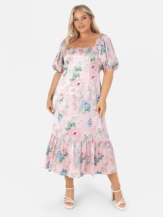 Anaya With Love Recycled Pink Satin Tie-Back Midi Dress - Curvy Chic Boutique
