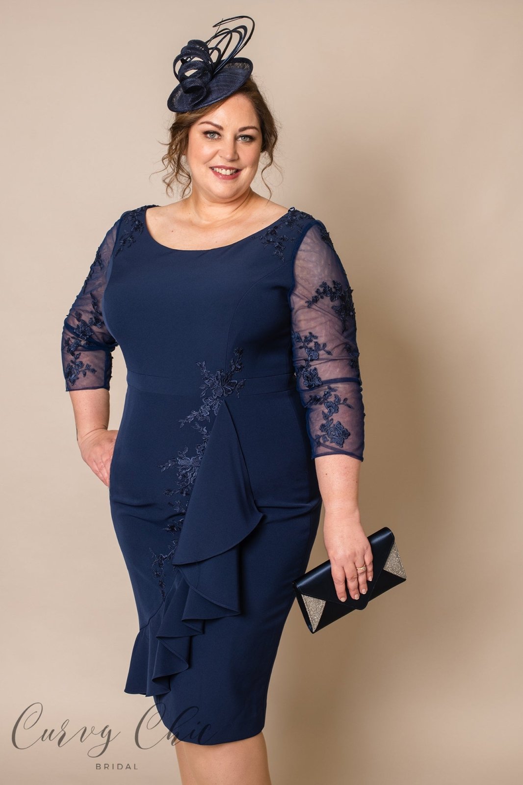 DU440 | Veromia Navy Plus size Midi Dress - Curvy Chic Boutique