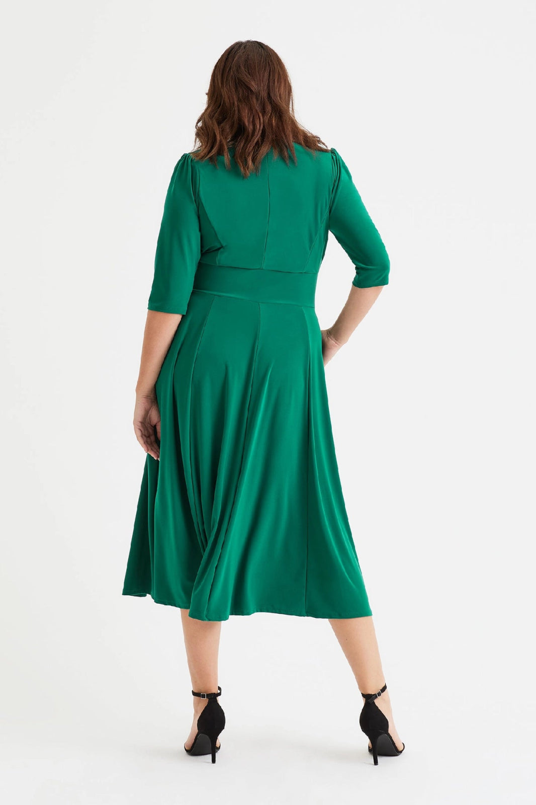 Helena Wrap Style Emerald Green Midi Dress | Scarlett &amp; Jo - Curvy Chic Boutique