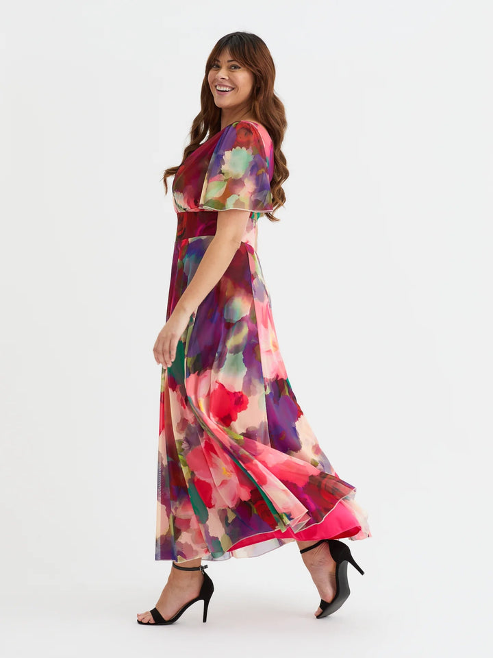 Isabelle Float Sleeve Maxi Wrap Dress in Garden Rose | Scarlett &amp; Jo - Curvy Chic Boutique