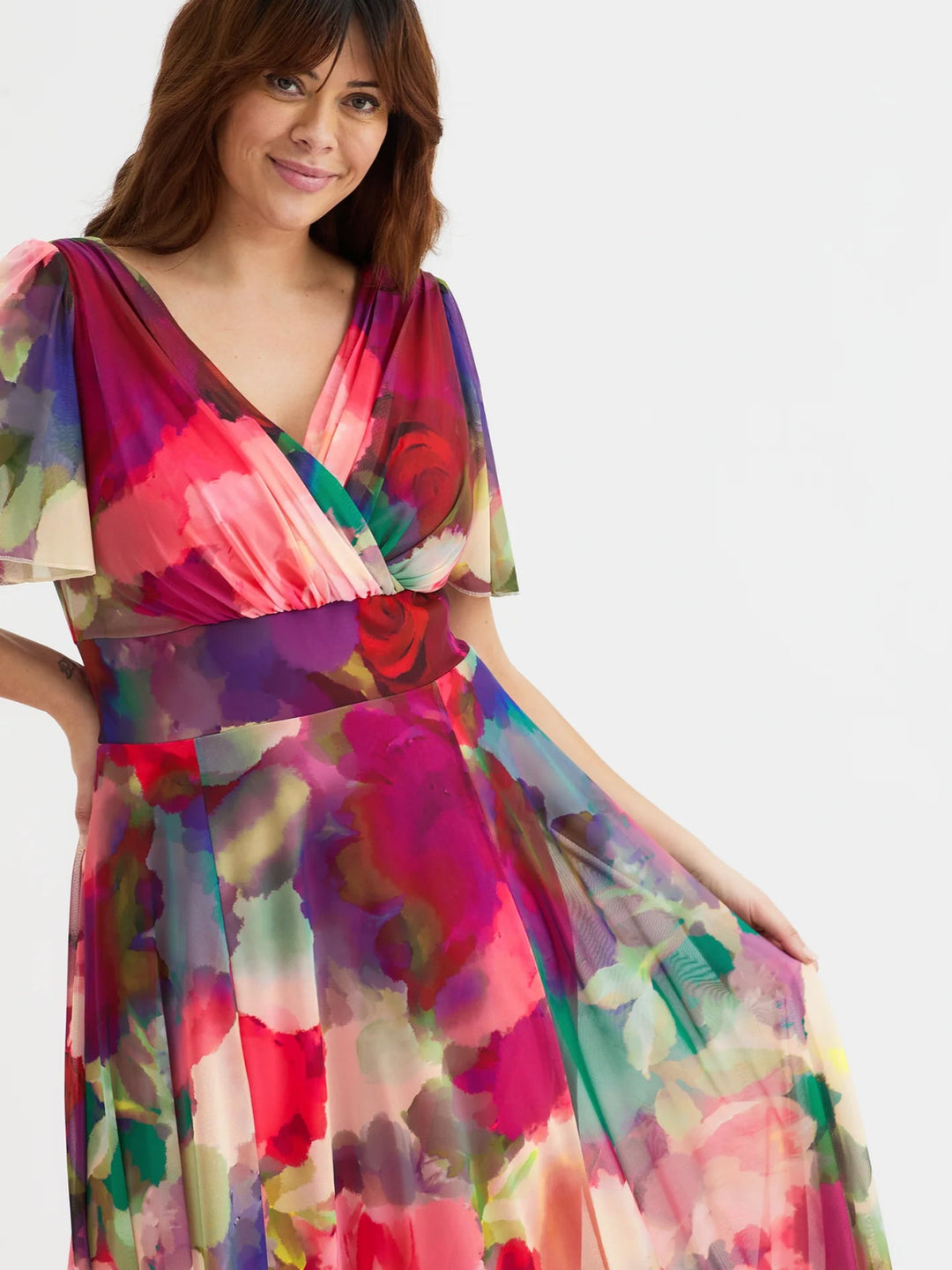 Isabelle Float Sleeve Maxi Wrap Dress in Garden Rose | Scarlett &amp; Jo - Curvy Chic Boutique