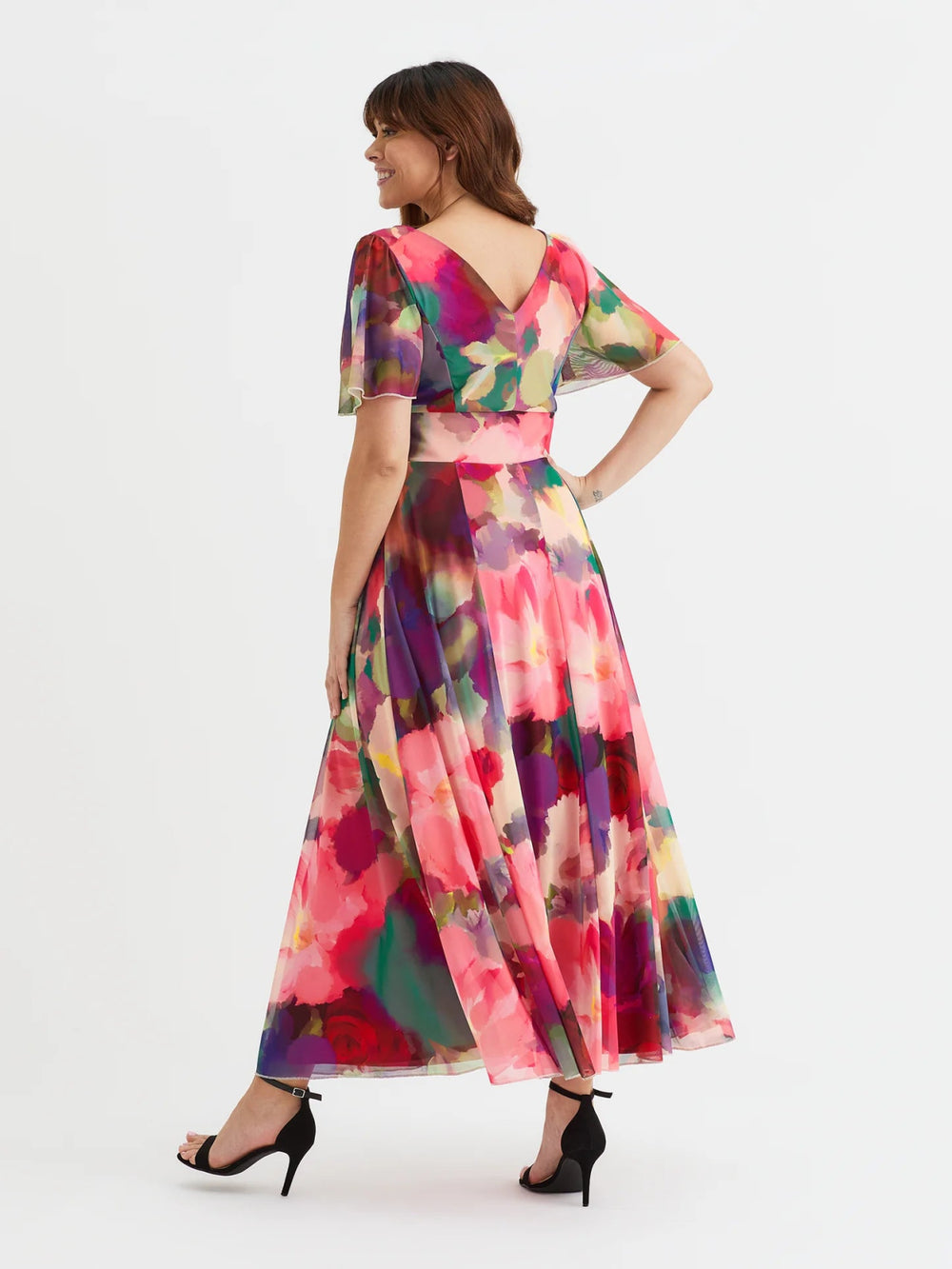 Isabelle Float Sleeve Maxi Wrap Dress in Garden Rose | Scarlett & Jo - Curvy Chic Boutique