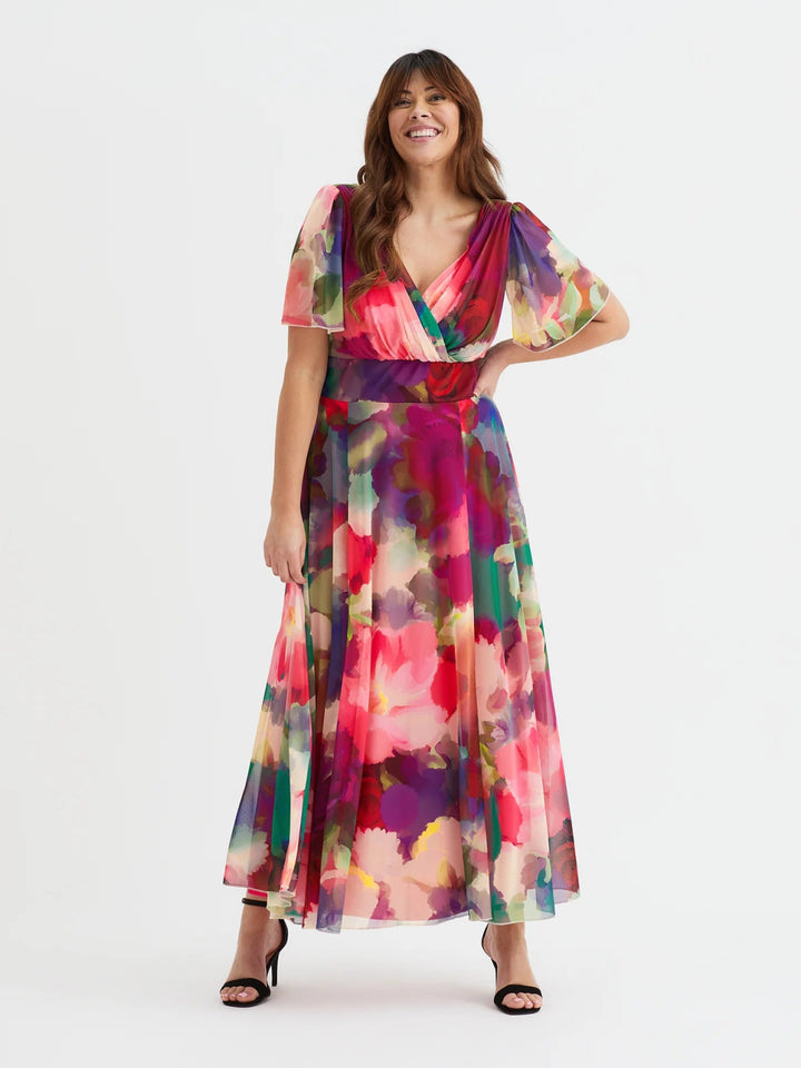 Isabelle Float Sleeve Maxi Wrap Dress in Garden Rose | Scarlett &amp; Jo - Curvy Chic Boutique