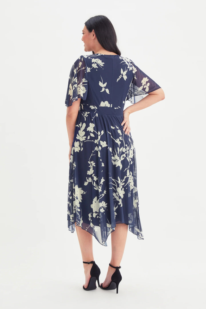 Julie Blue Cream Floral Hanky Hem Midi Dress | Scarlett &amp; Jo - Curvy Chic Boutique