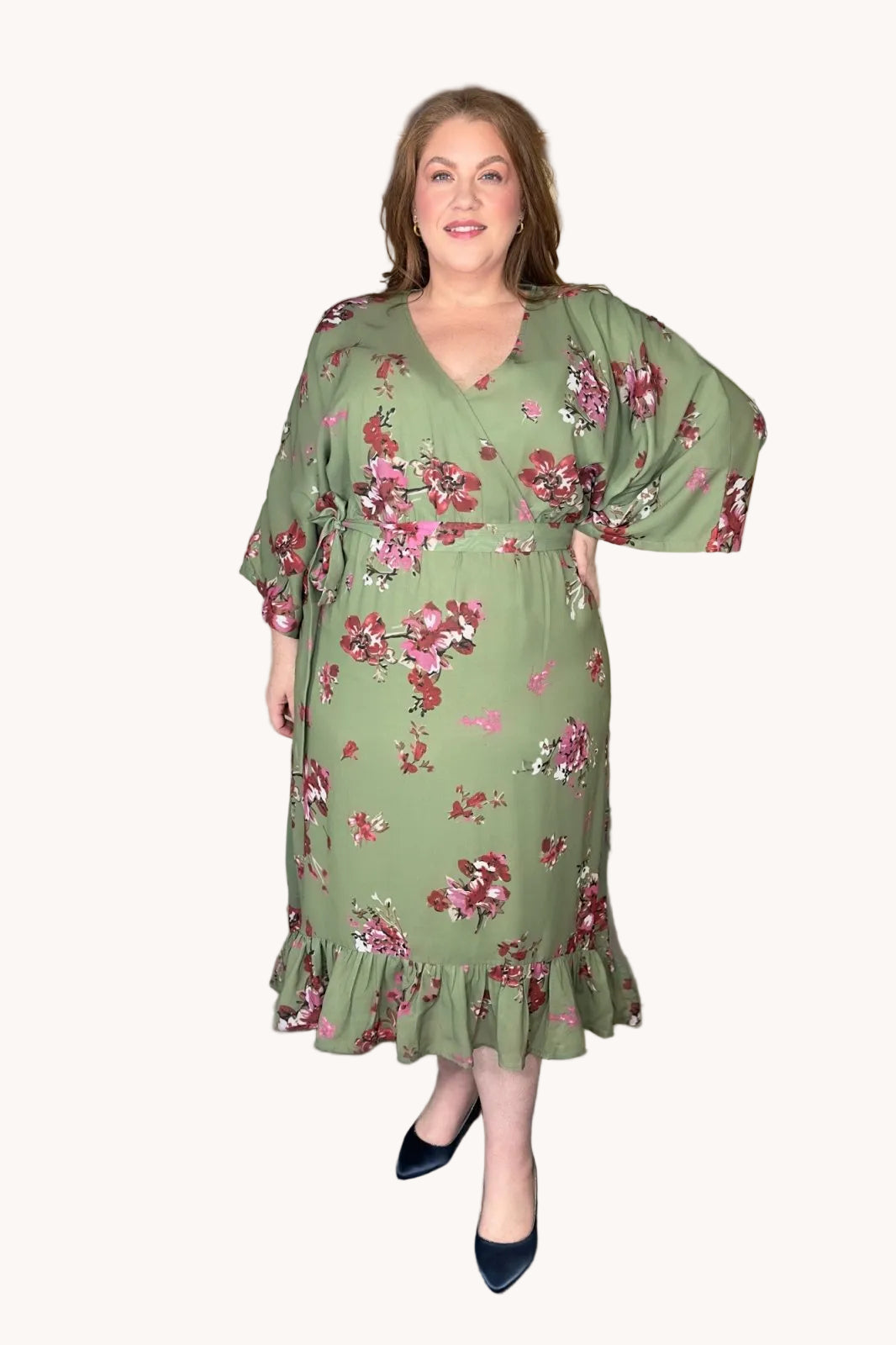 Lovedrobe Green Floral High - Low Midi Dress - Curvy Chic Boutique