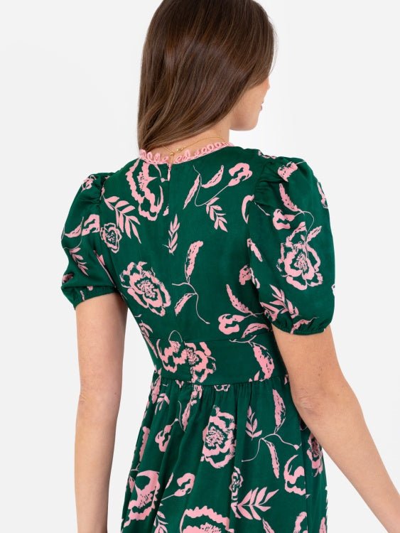 Lovedrobe Green &amp; Pink Floral Midi Dress with Lace Trim - Curvy Chic Boutique