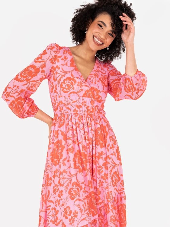 Lovedrobe Pink Floral Long Sleeve Maxi Dress With Self-Tie Back - Curvy Chic Boutique
