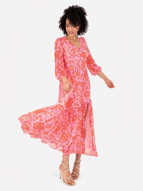 Lovedrobe Pink Floral Long Sleeve Maxi Dress With Self-Tie Back - Curvy Chic Boutique