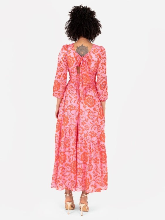 Lovedrobe Pink Floral Long Sleeve Maxi Dress With Self-Tie Back - Curvy Chic Boutique