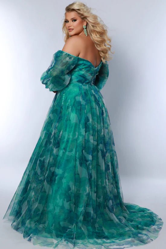 Off the Shoulder Green Floral Formal Dress | Sydneys Closet - Curvy Chic Boutique