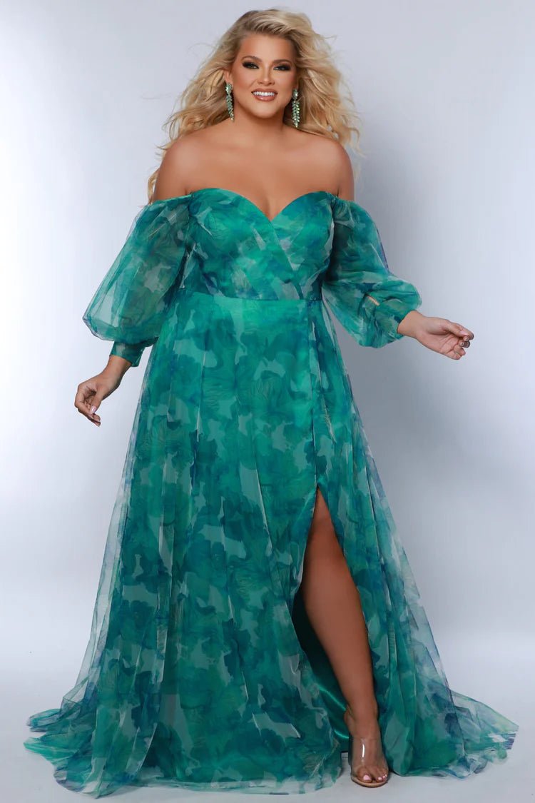 Off the Shoulder Green Floral Formal Dress | Sydneys Closet - Curvy Chic Boutique