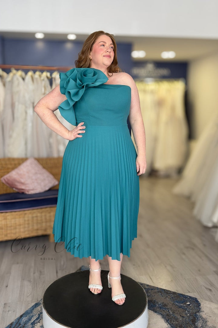 One Shoulder Pleated Midi Dress - Curvy Chic Boutique