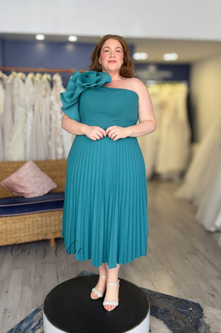 One Shoulder Pleated Midi Dress - Curvy Chic Boutique