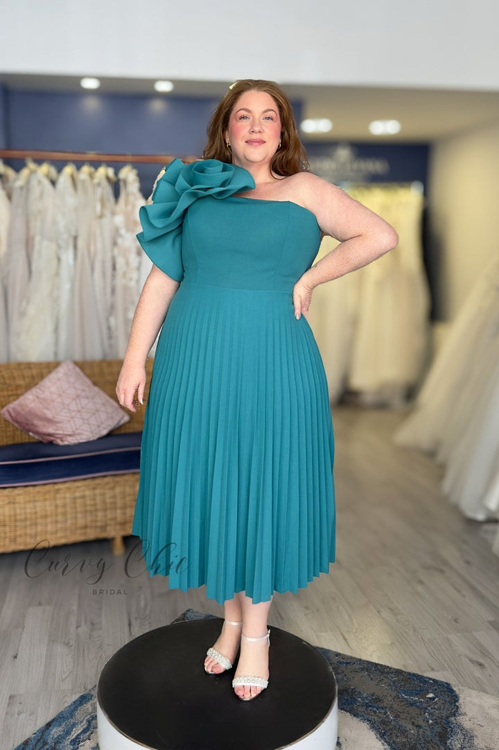One Shoulder Pleated Midi Dress - Curvy Chic Boutique