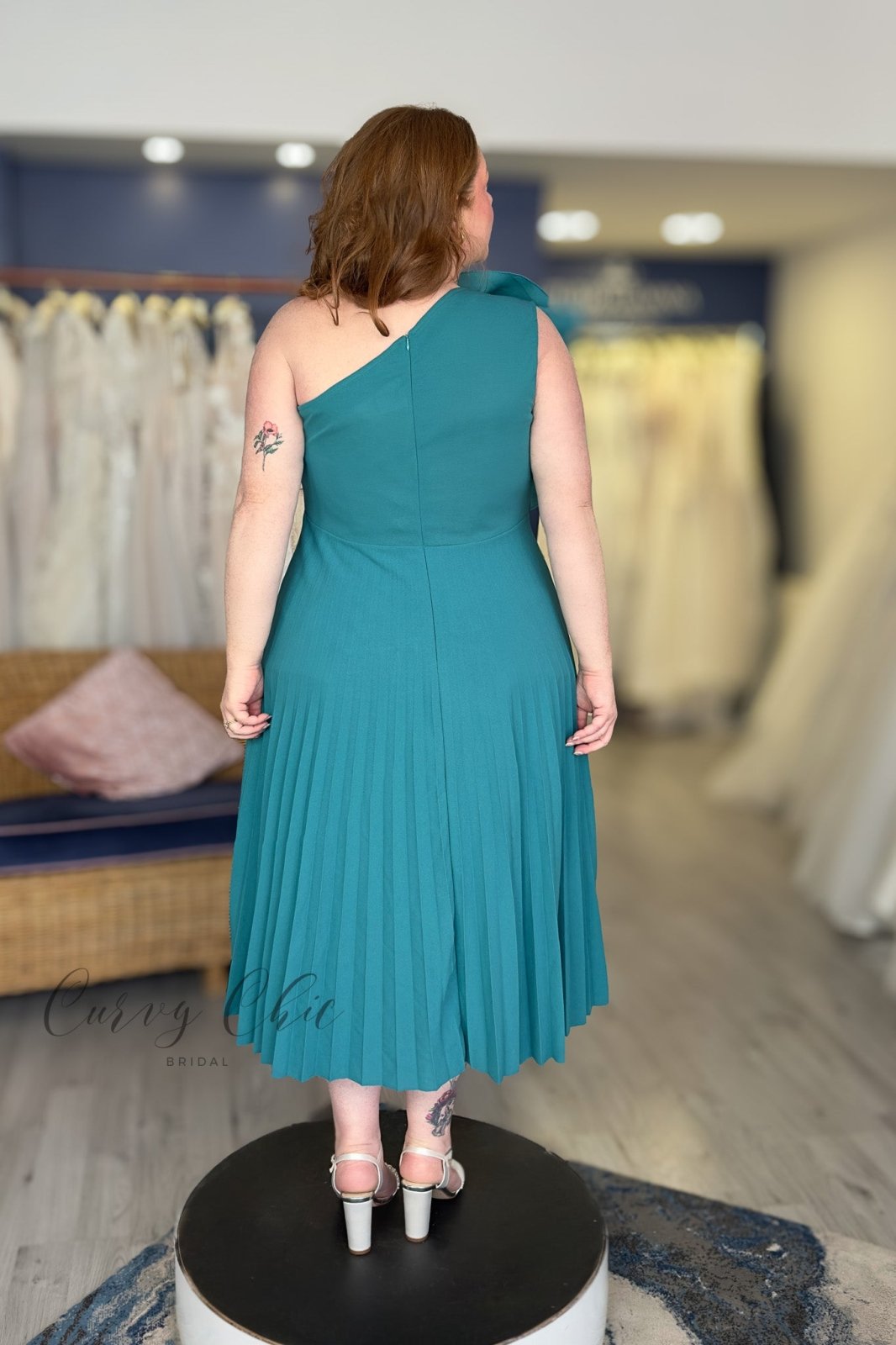 One Shoulder Pleated Midi Dress - Curvy Chic Boutique