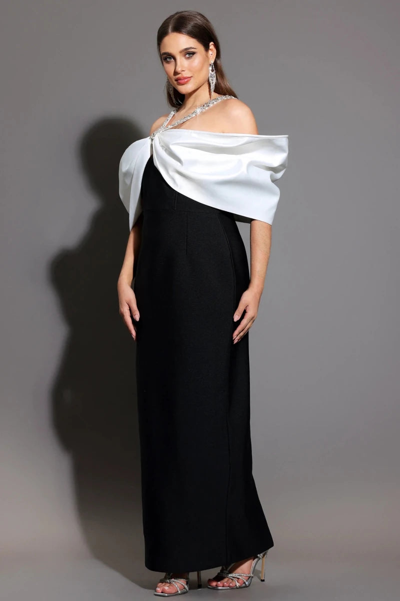 Plus Size Black Column Dress with Bardot Ivory Bow Detail Rebecca James Boutique | Rebecca James (formerly Curvy Chic Boutique) Belfast