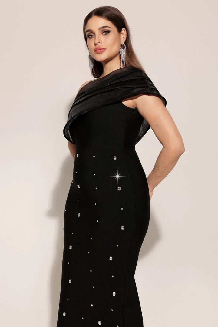 Plus Size Black One Shoulder Evening Dress with Crystal Detail Rebecca James Boutique | Rebecca James (formerly Curvy Chic Boutique) Belfast