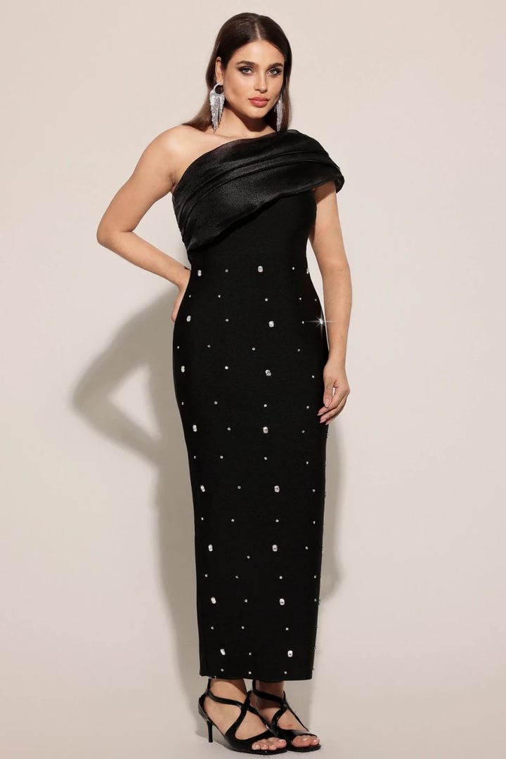 Plus Size Black One Shoulder Evening Dress with Crystal Detail Rebecca James Boutique | Rebecca James (formerly Curvy Chic Boutique) Belfast