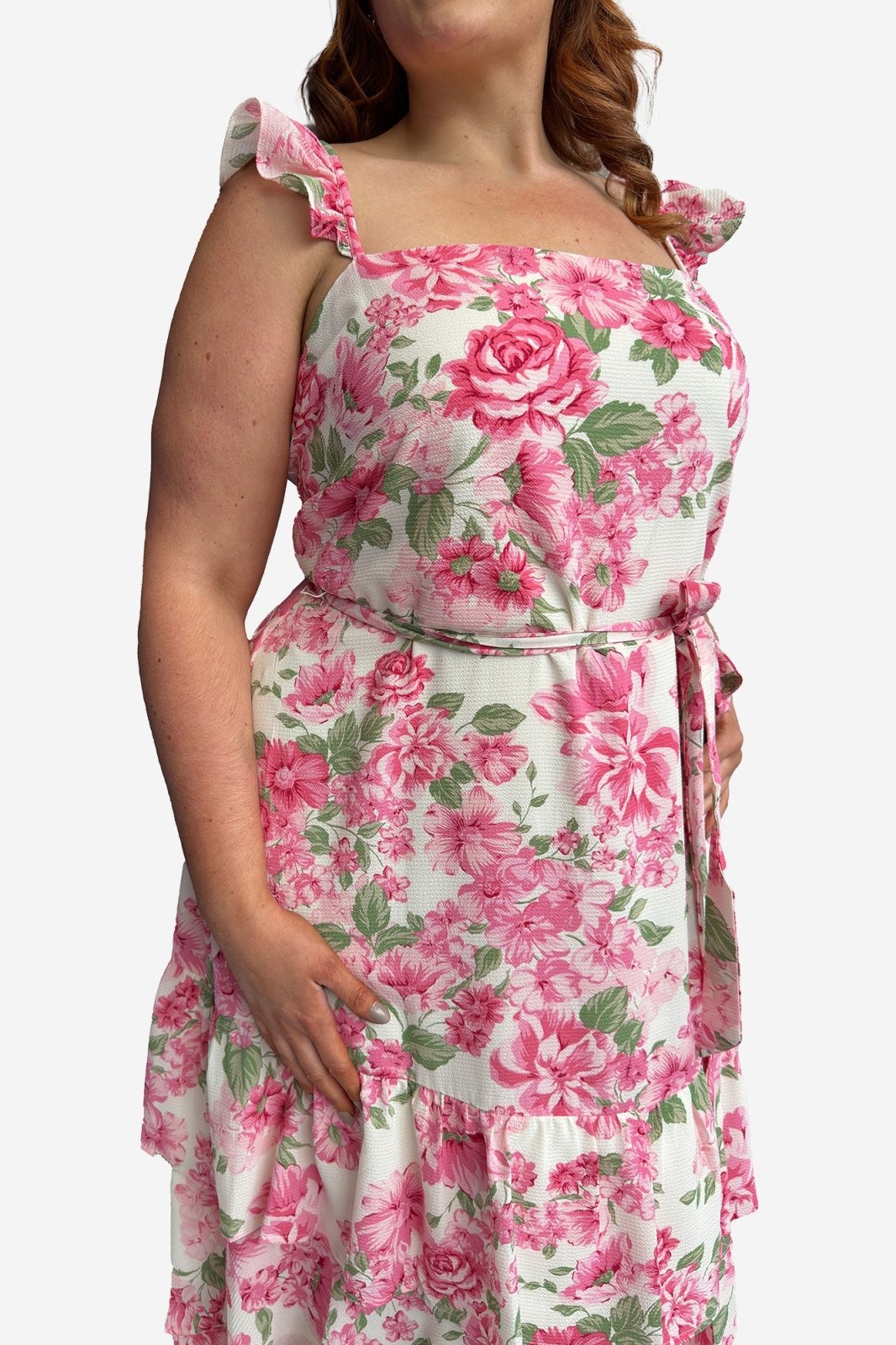 Plus Size Floral Printed Ruffle Tiered Midi Dress - Curvy Chic Boutique