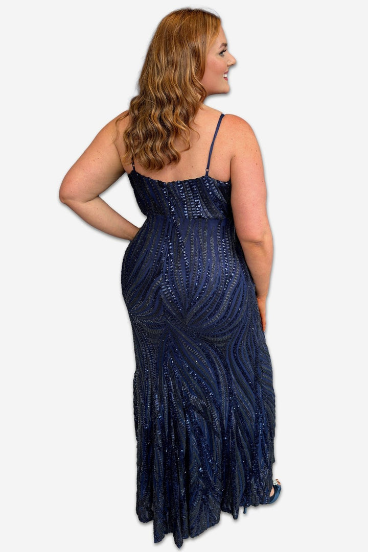 Plus Size Navy Sequin Maxi Dress with Spaghetti Straps - Curvy Chic Boutique
