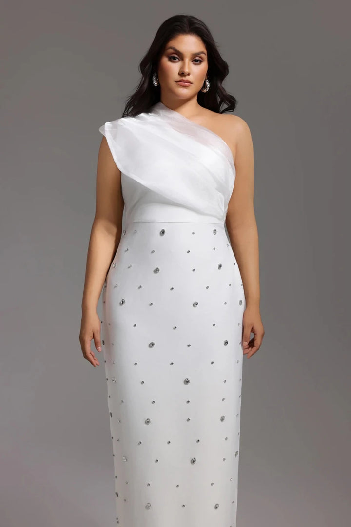 plus size white one shoulder dress White PrettyLittleThing One Shoulder Ruched Side Maxi Dress