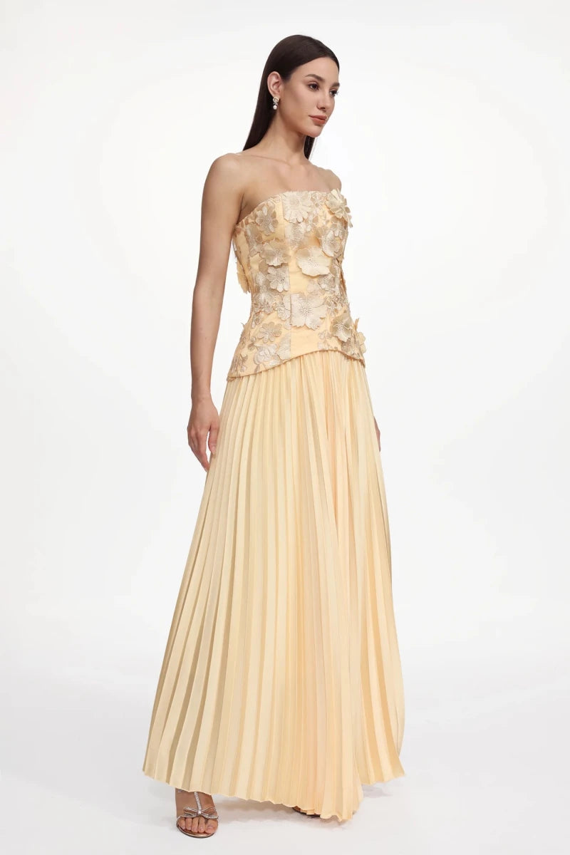 Plus Size Yellow Lace Bodice Pleated Maxi Dress Rebecca James Boutique | Rebecca James (formerly Curvy Chic Boutique) Belfast