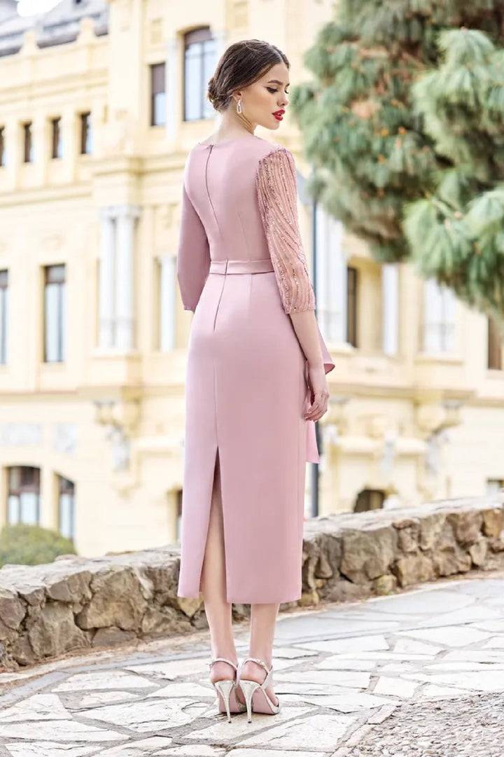 Satin Beaded Rose Midi Length Dress | Sonia Peña - Curvy Chic Boutique