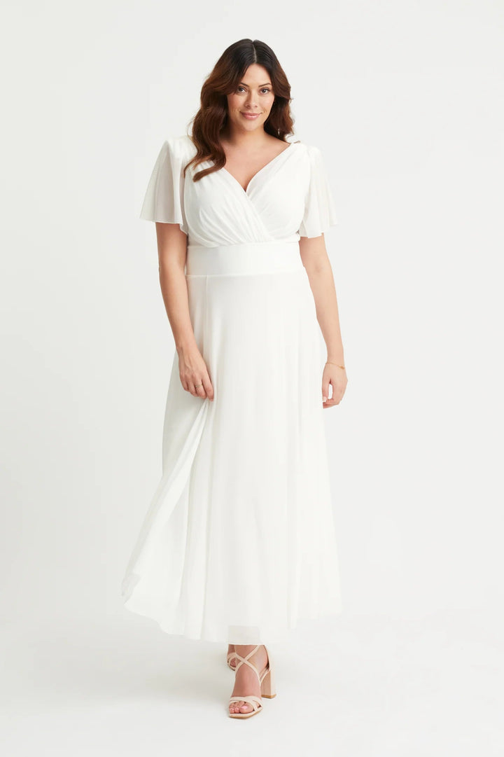 Scarlett &amp; Jo | Isabelle Float Sleeve Maxi Wrap Dress in Ivory - Curvy Chic Boutique