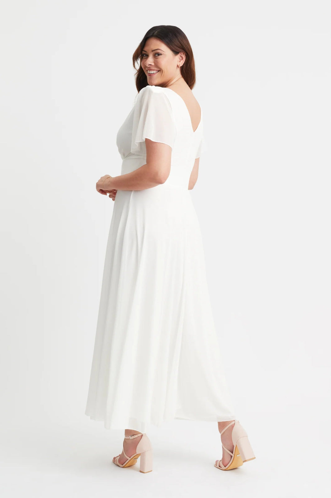 Scarlett &amp; Jo | Isabelle Float Sleeve Maxi Wrap Dress in Ivory - Curvy Chic Boutique