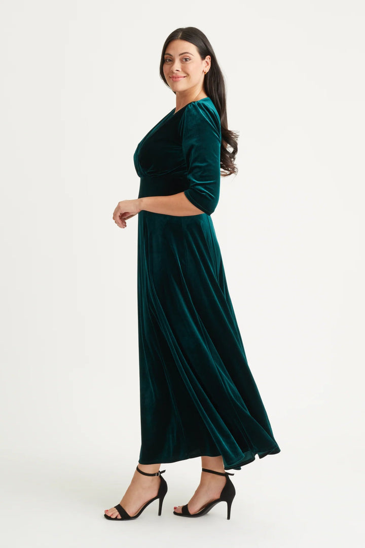 Scarlett &amp; Jo Plus Size Verity Velvet Dark Green Wrap Maxi Dress - Curvy Chic Boutique