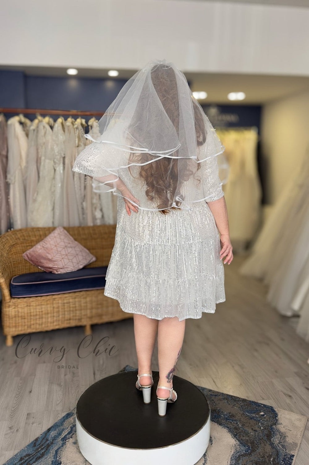 Sequined Knee Length Dress Ivory - Curvy Chic Boutique
