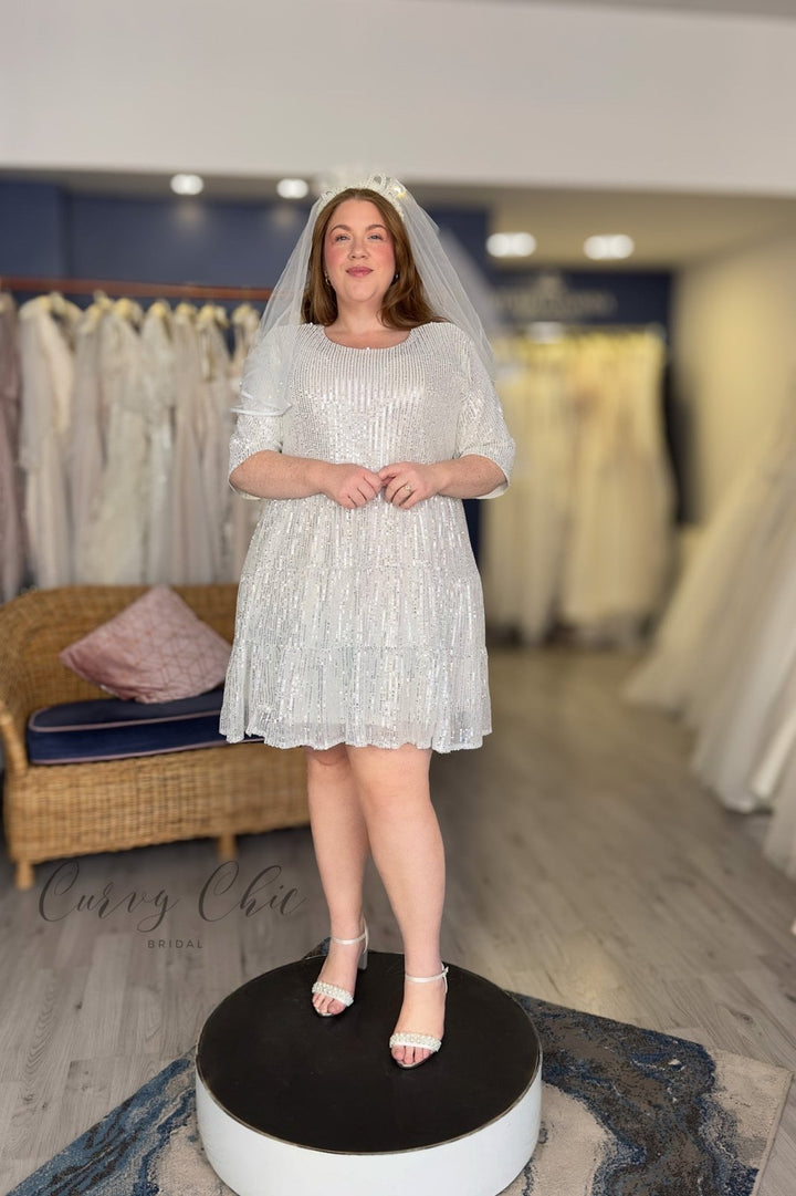 Sequined Knee Length Dress Ivory - Curvy Chic Boutique