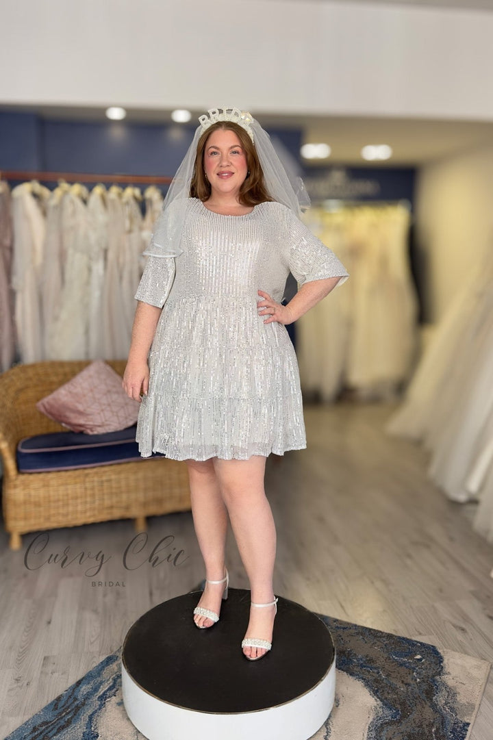 Sequined Knee Length Dress Ivory - Curvy Chic Boutique