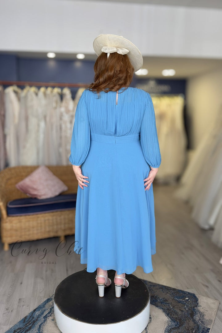 Sky Blue Midi Dress with Pearl Beading | Veromia - Curvy Chic Boutique
