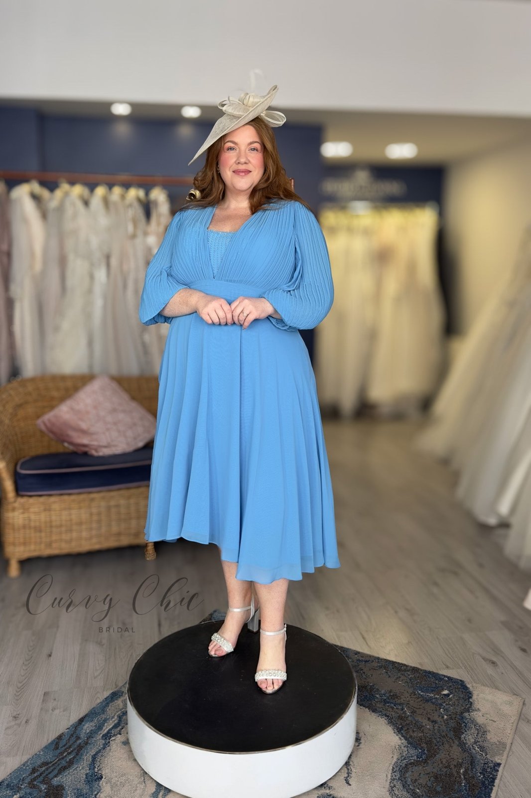 Sky Blue Midi Dress with Pearl Beading | Veromia - Curvy Chic Boutique
