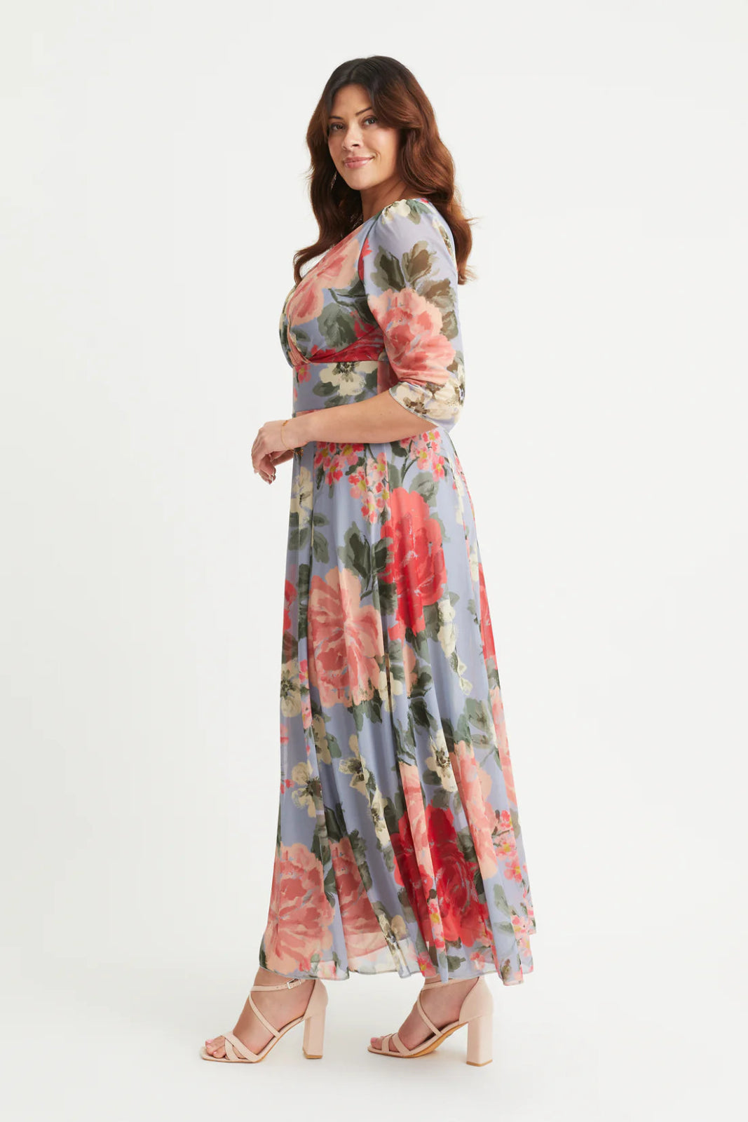 Verity Blue Floral Wrap Maxi Dress | Scarlett &amp; Jo - Curvy Chic Boutique