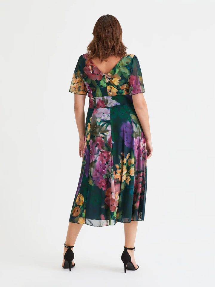 Victoria Green Multi Angel Sleeve Mesh Long Midi Dress - Curvy Chic Boutique