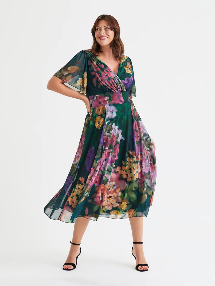Victoria Green Multi Angel Sleeve Mesh Long Midi Dress - Curvy Chic Boutique
