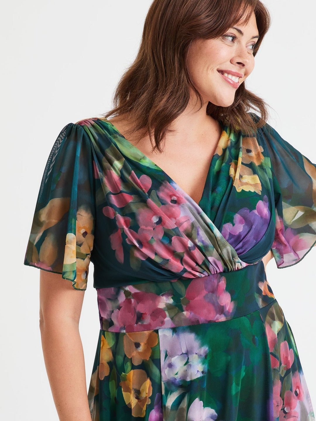 Victoria Green Multi Angel Sleeve Mesh Long Midi Dress - Curvy Chic Boutique