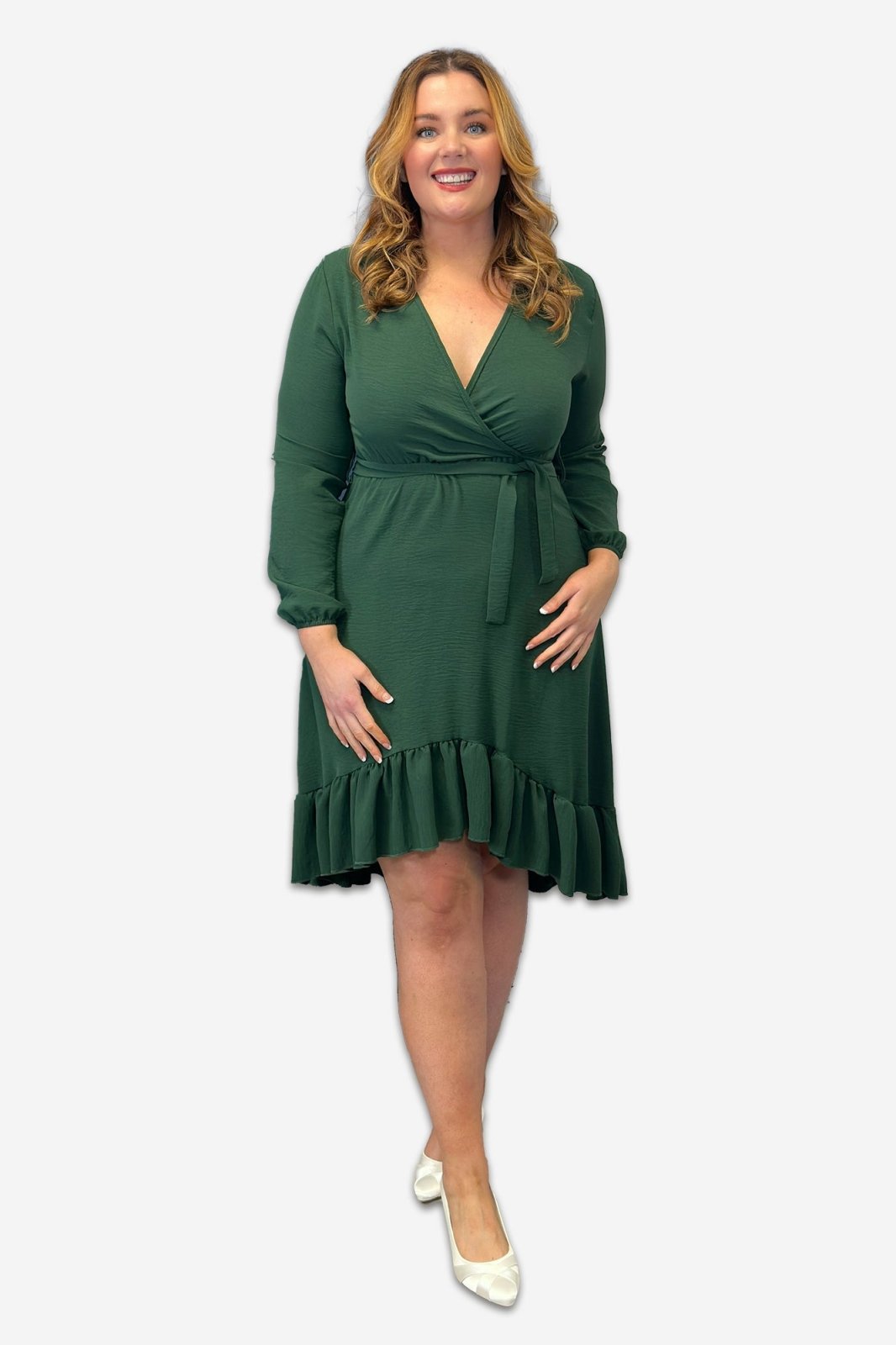 Wrap Plus Size Dress with Ruffle Detail in Black, Pink or Forest Green - Curvy Chic Boutique