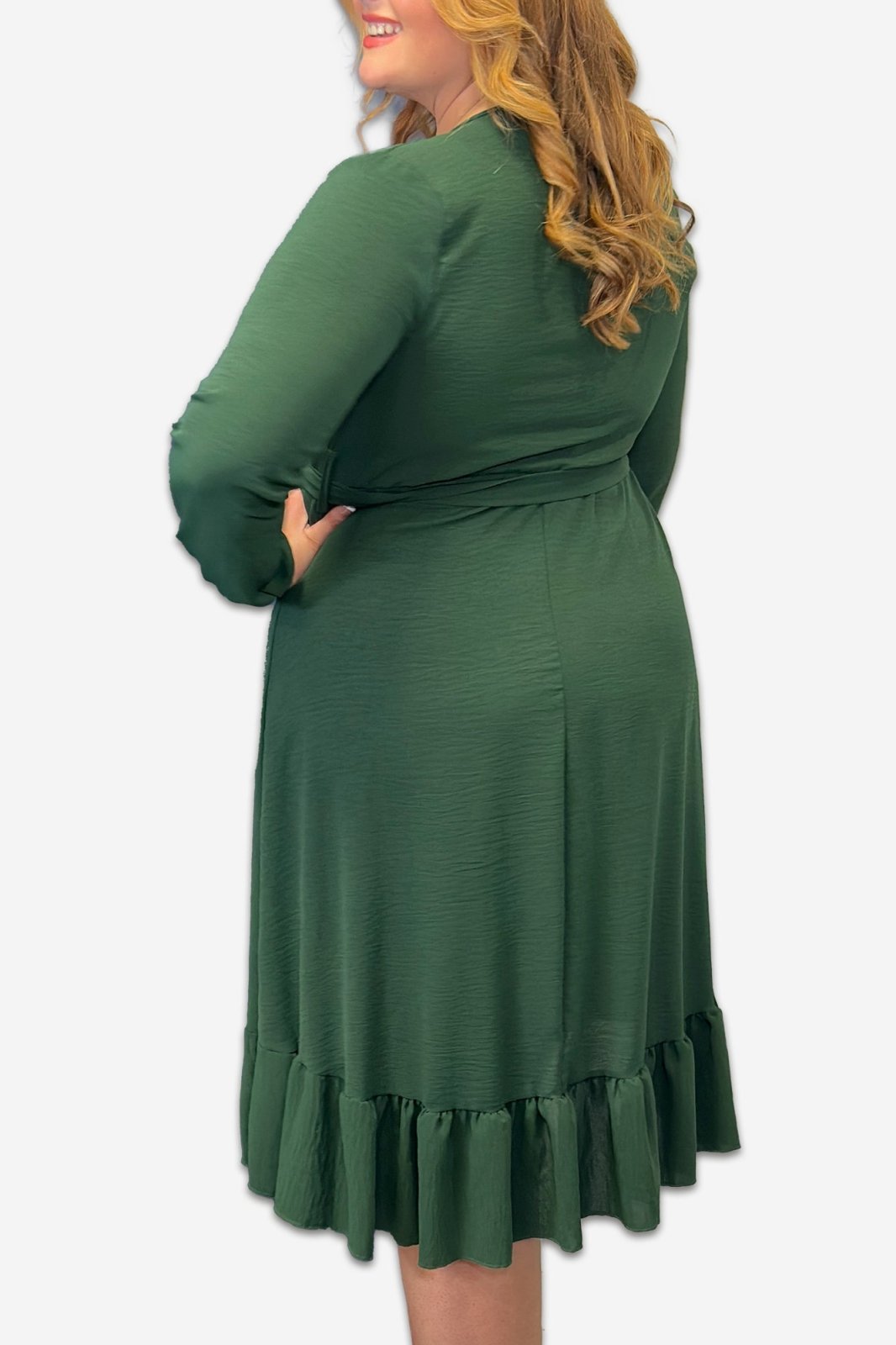 Wrap Plus Size Dress with Ruffle Detail in Black, Pink or Forest Green - Curvy Chic Boutique