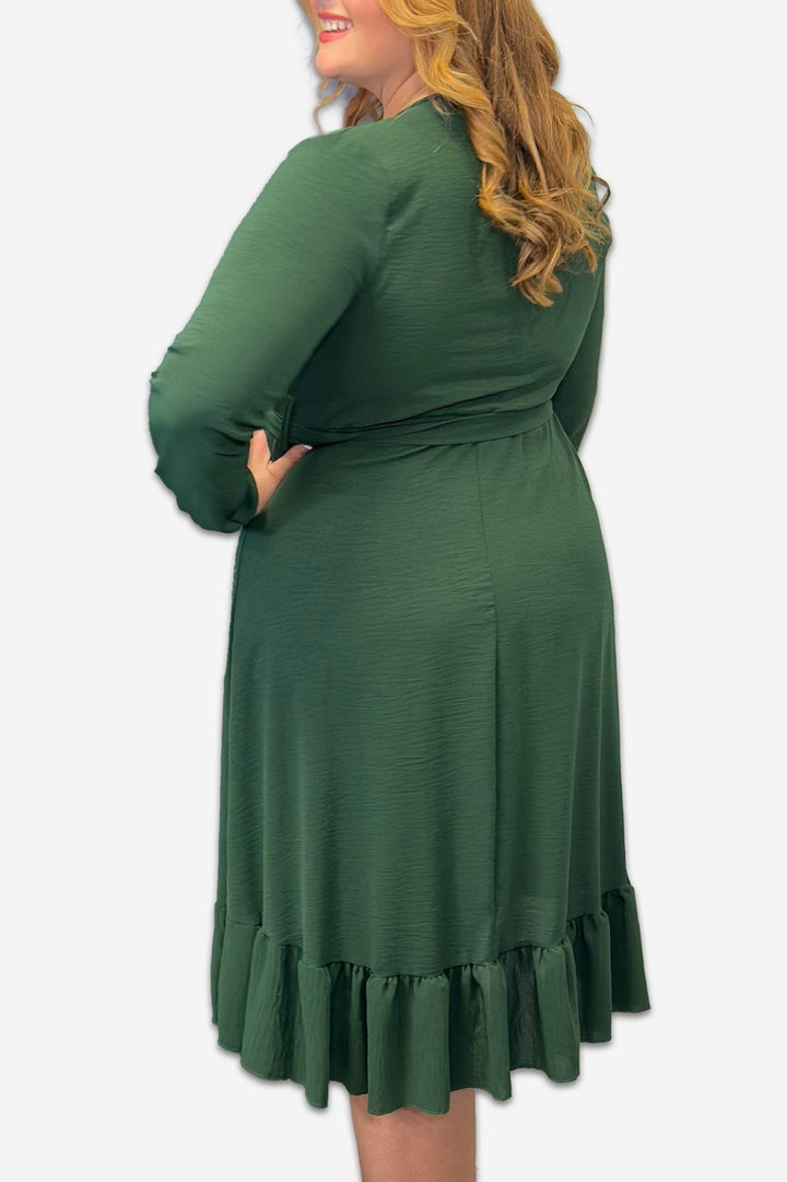 Wrap Plus Size Dress with Ruffle Detail in Black, Pink or Forest Green - Curvy Chic Boutique