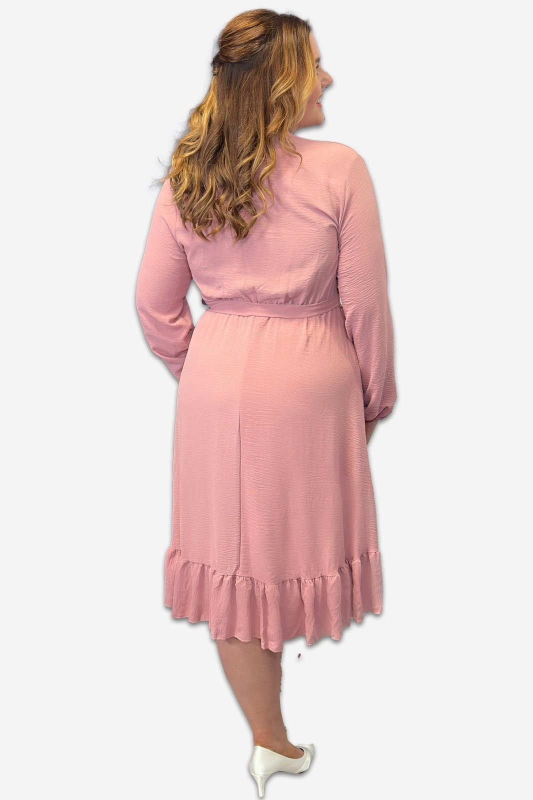 Wrap Plus Size Dress with Ruffle Detail in Black, Pink or Forest Green - Curvy Chic Boutique