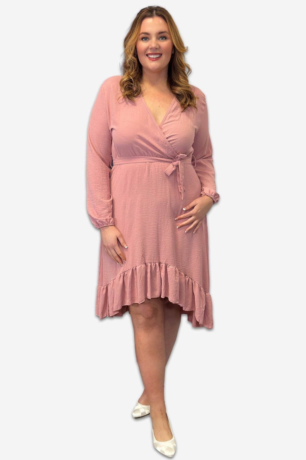 Wrap Plus Size Dress with Ruffle Detail in Black, Pink or Forest Green - Curvy Chic Boutique